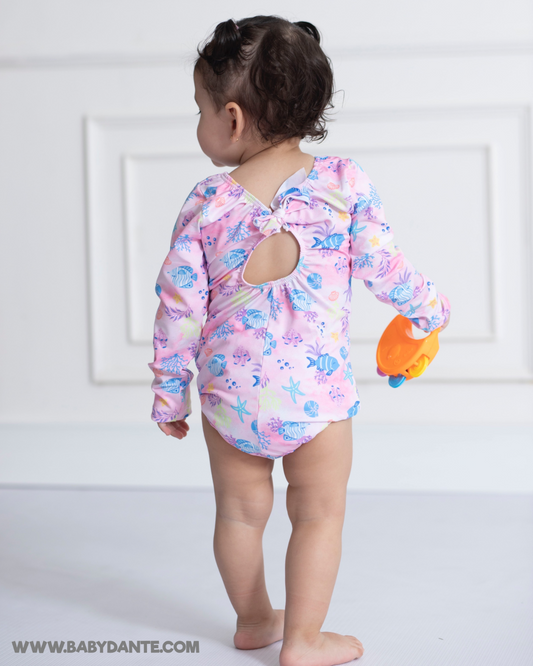 TRAJE DE BAÑO NIÑA ROSADO PECES