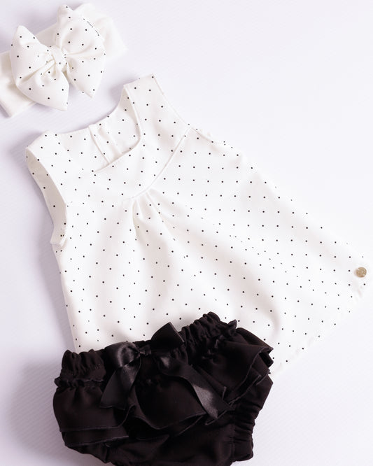 VESTIDO ALANA BLANCO PUNTOS NEGROS