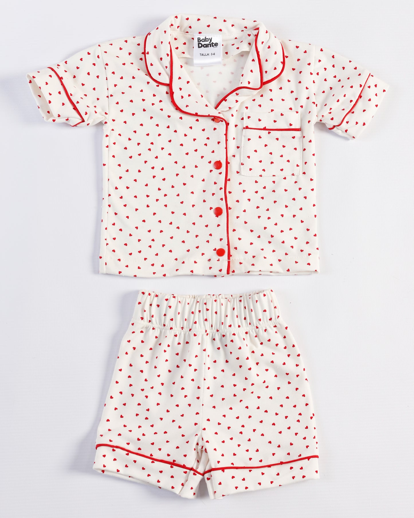 PIJAMA CORTA CORAZONES ROJOS