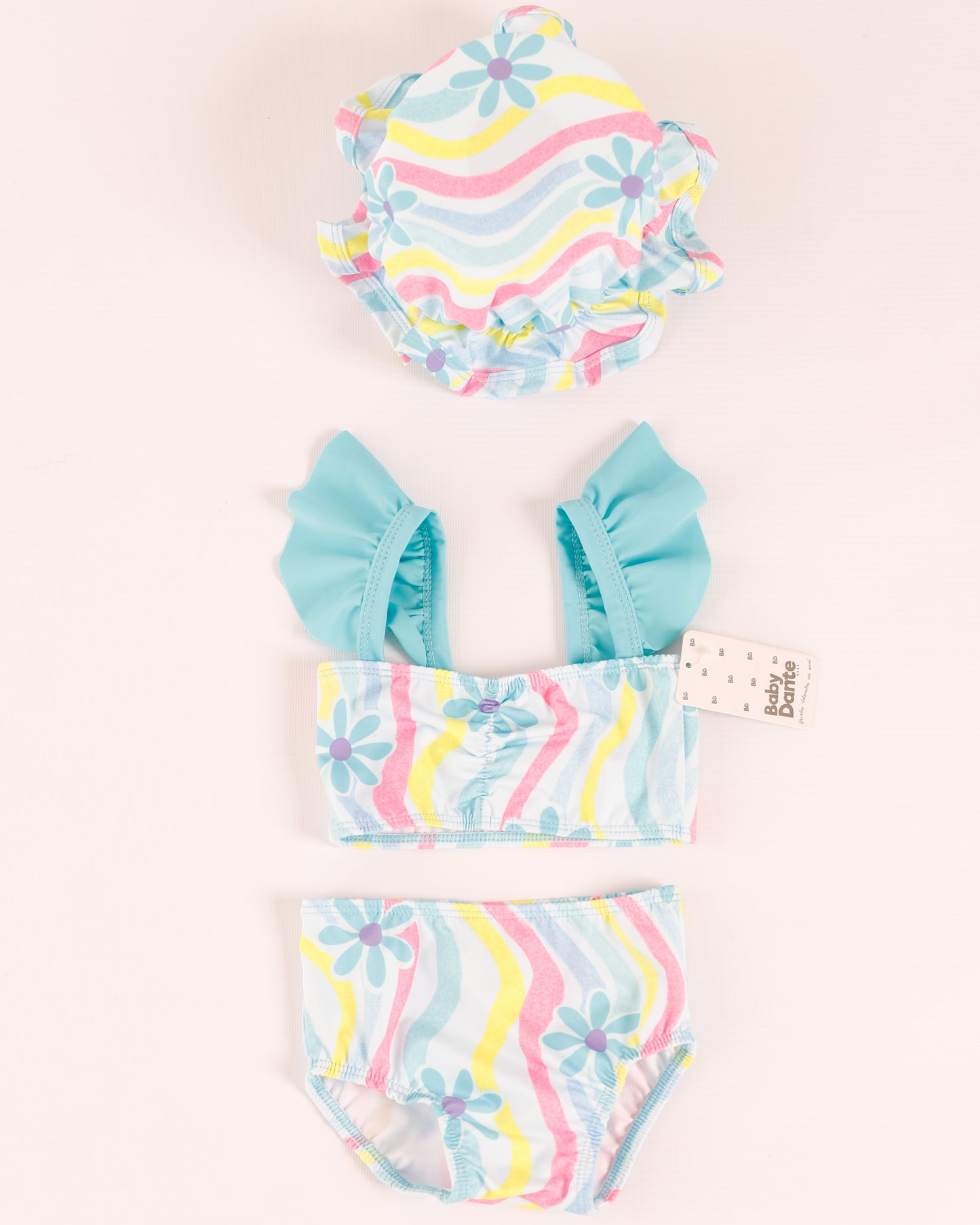 VESTIDO DE BAÑO FLORES AZULES CON PAVA