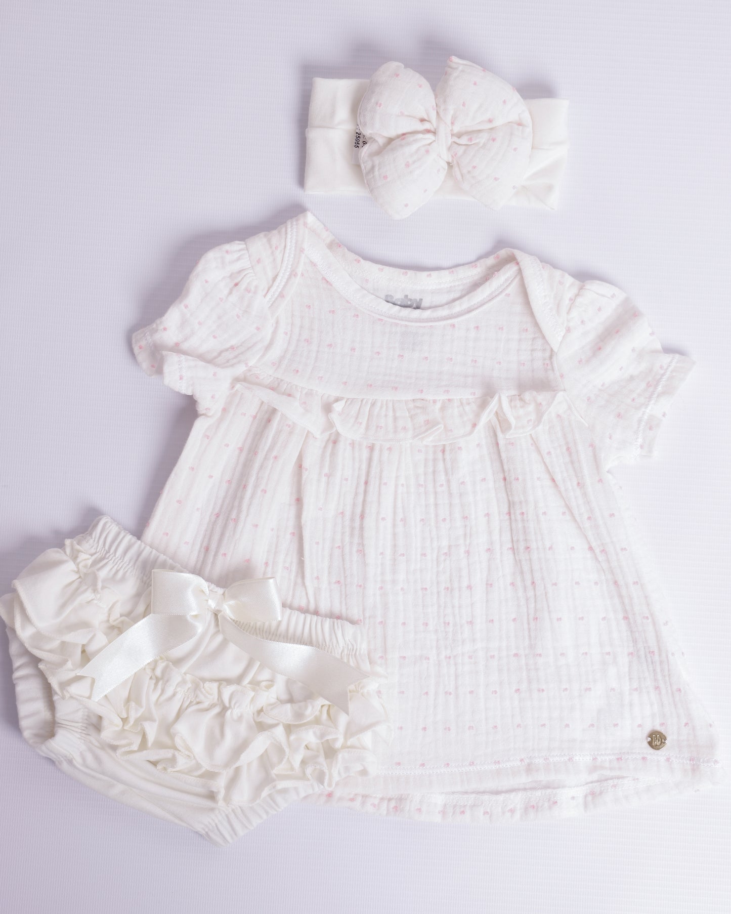 VESTIDO AMALIA BLANCO PUNTOS ROSADOS