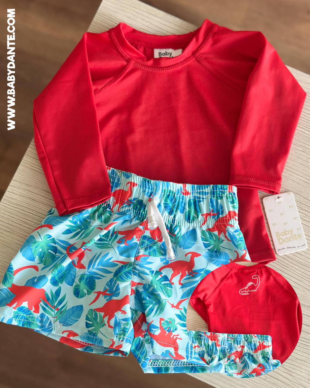 VESTIDO DE BAÑO KIDS DINOSAURIOS ROJO
