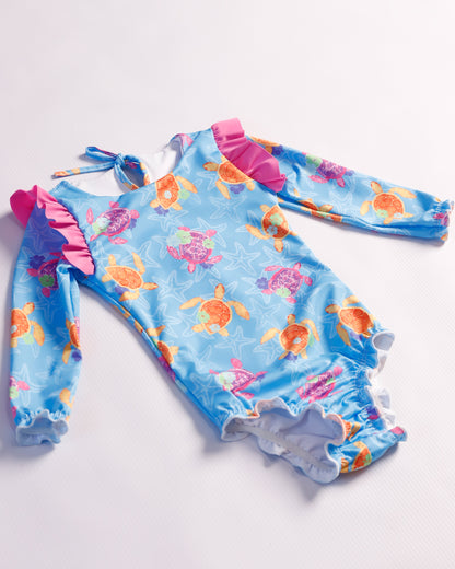 VESTIDO DE BAÑO M/L AZUL TORTUGAS