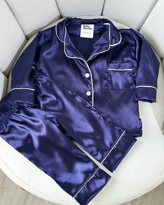 PIJAMA SATIN AZUL OSCURO