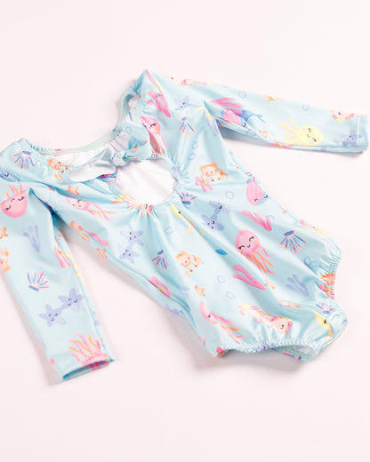 VESTIDO DE BAÑO AZUL BALLENAS