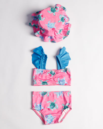 VESTIDO DE BAÑO CON PAVA TORTUGA ROSADO