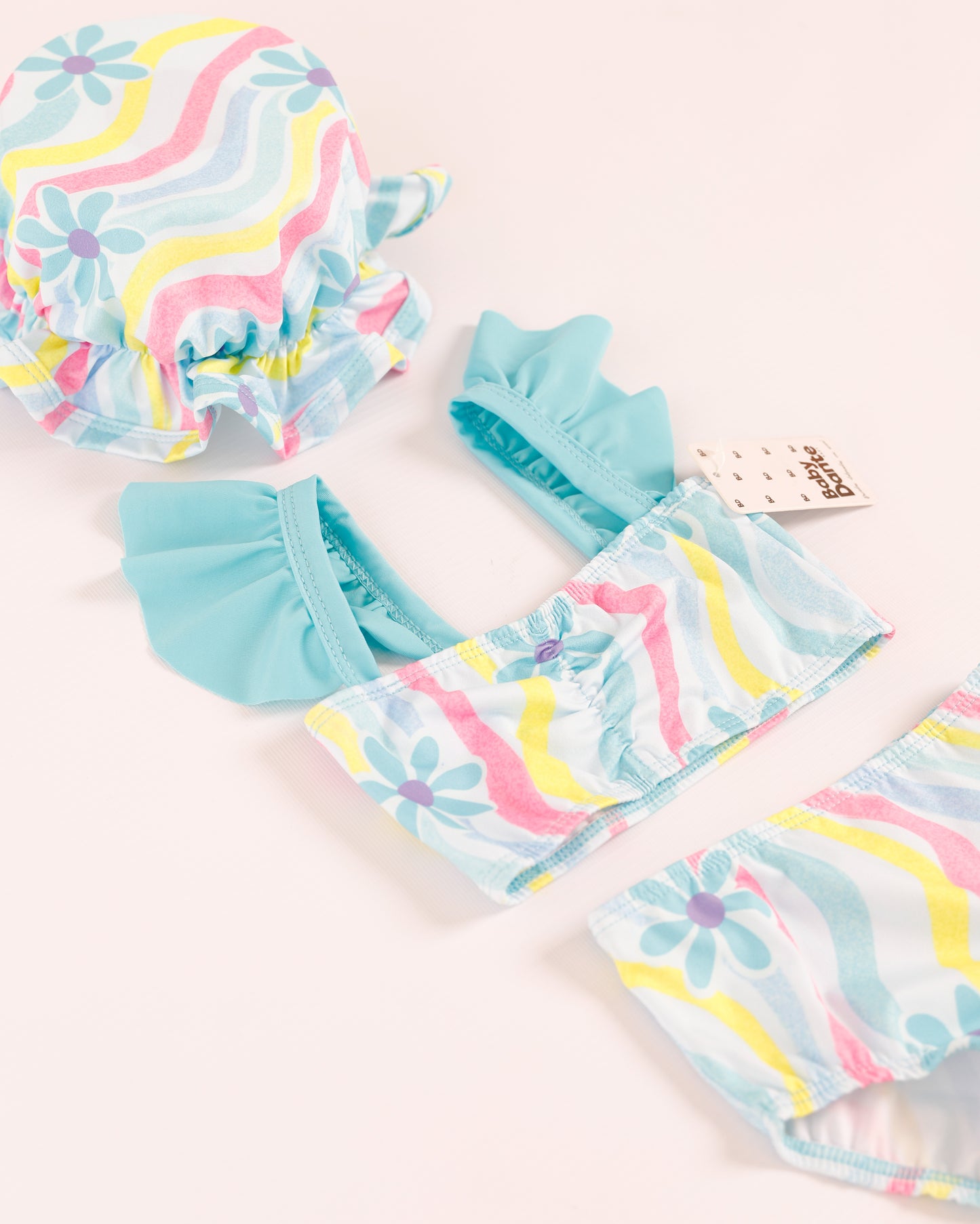 VESTIDO DE BAÑO FLORES AZULES CON PAVA