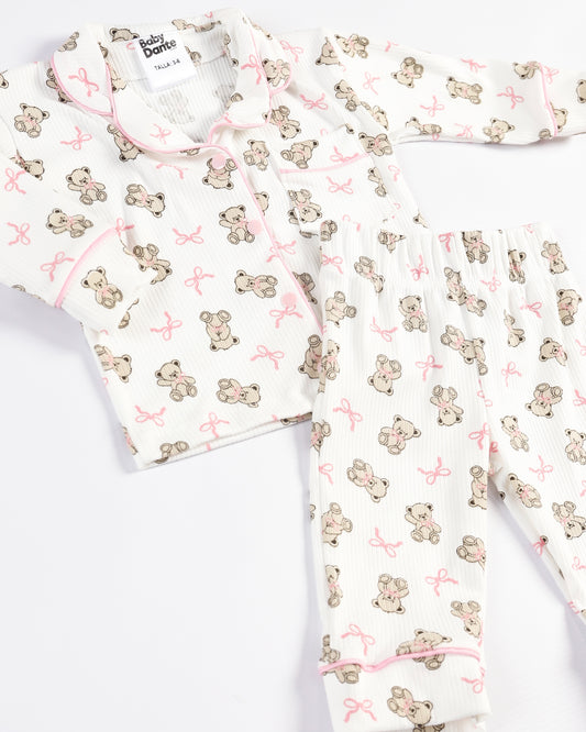 PIJAMA LARGA OSITOS Y MOÑOS