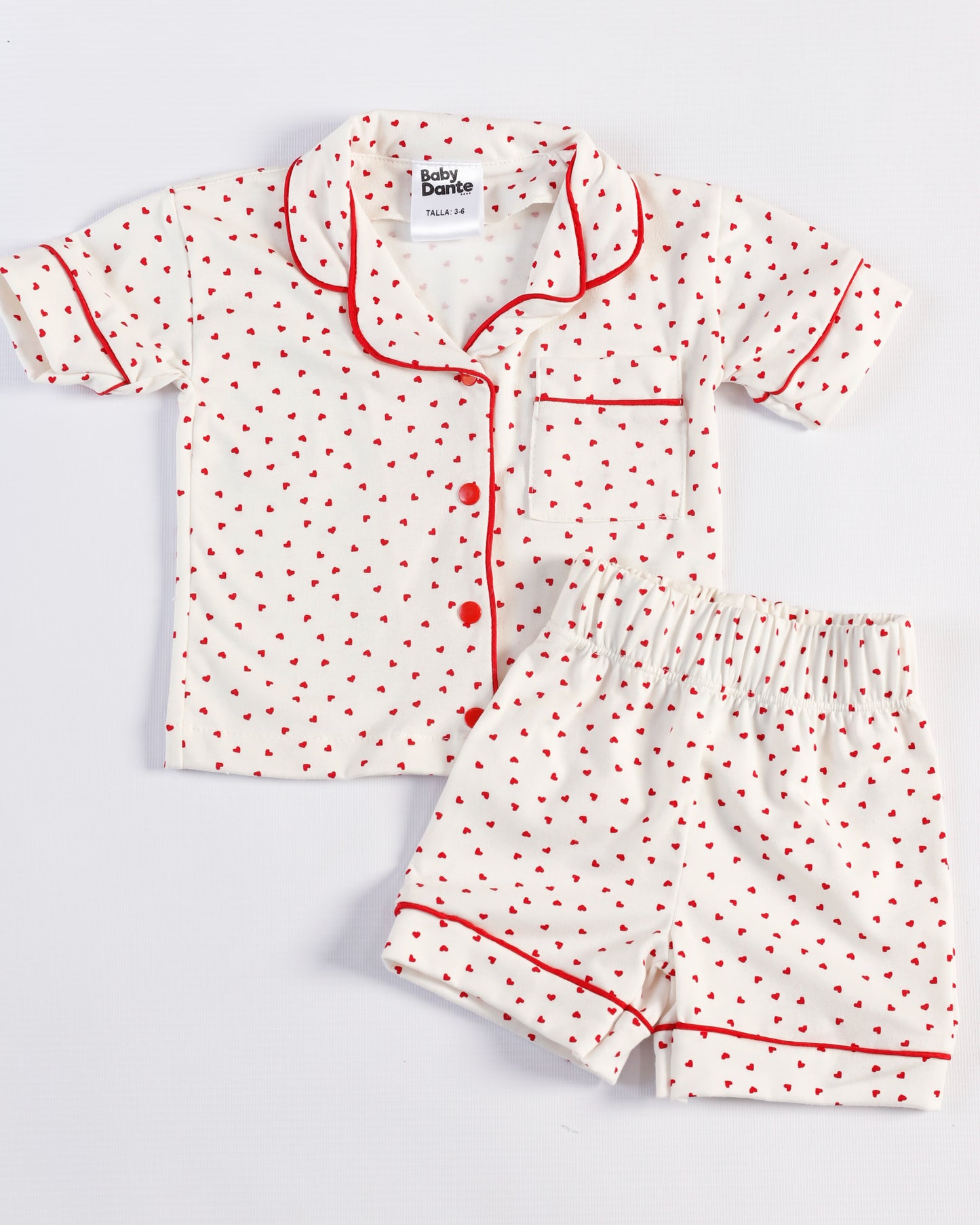 PIJAMA CORTA CORAZONES ROJOS