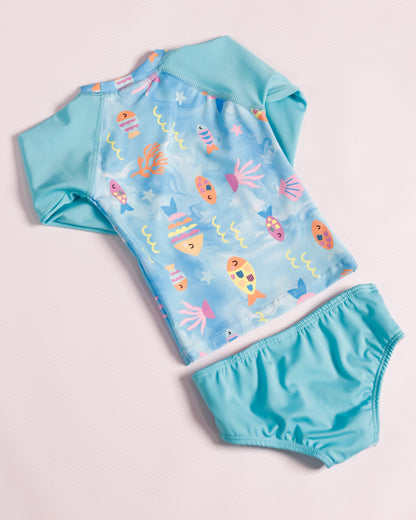 VESTIDO DE BAÑO AZUL PECES