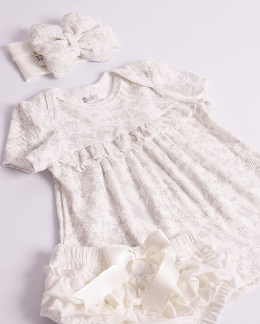 VESTIDO AMALIA BEIGE Y PLATEADO