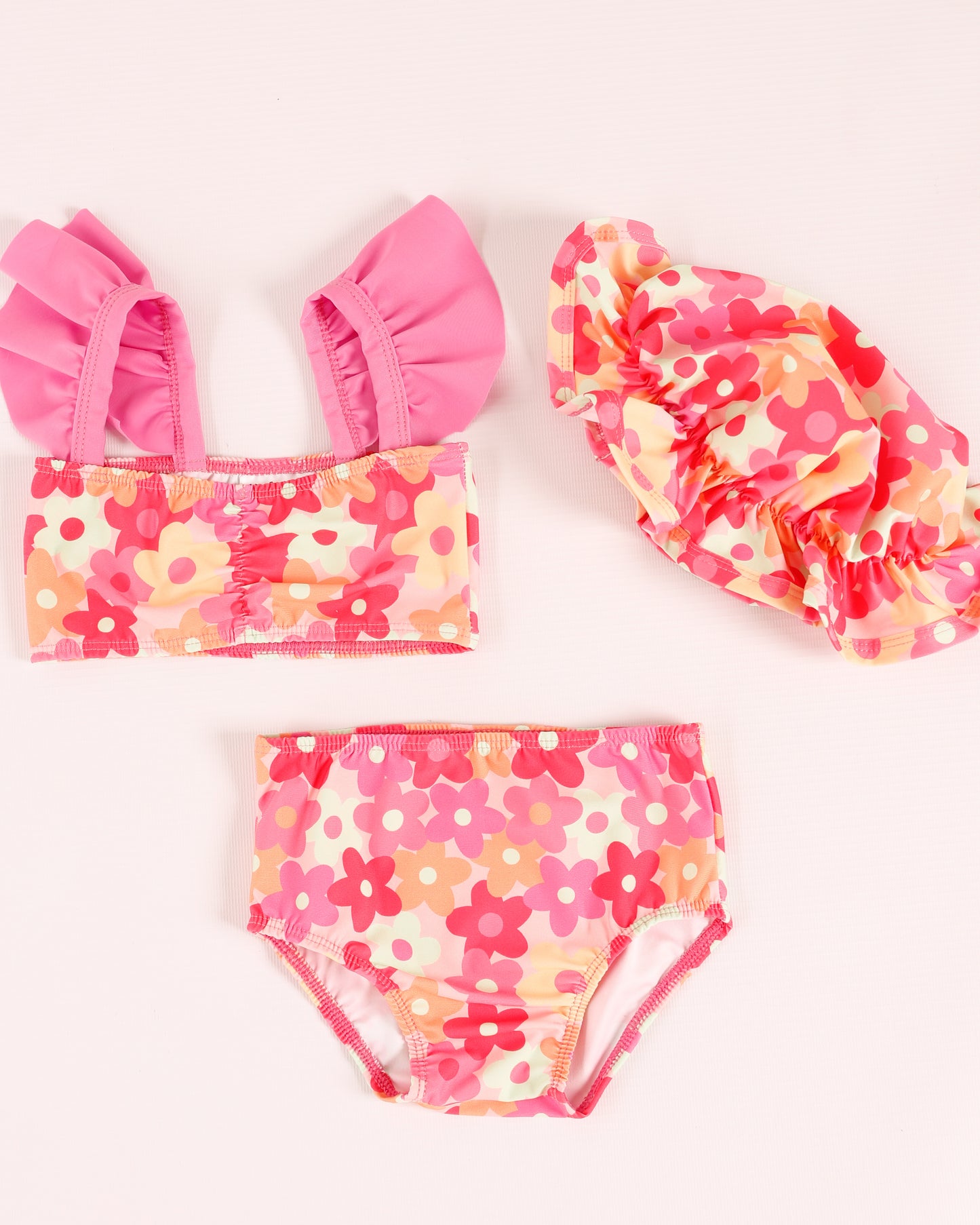 VESTIDO DE BAÑO CON PAVA FLORES ROSADO