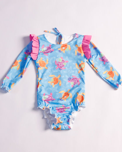 VESTIDO DE BAÑO M/L AZUL TORTUGAS