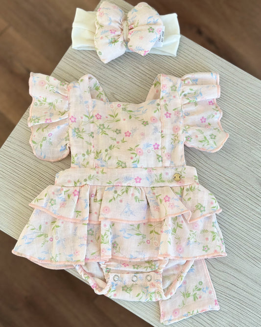 VESTIDO GALI SALMON FLORES FUCSIAS