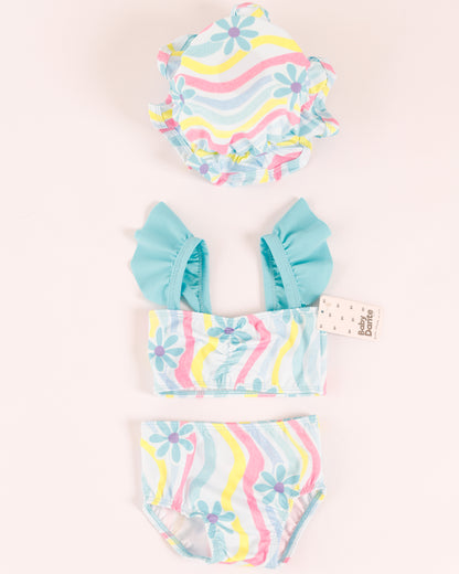 VESTIDO DE BAÑO FLORES AZULES CON PAVA