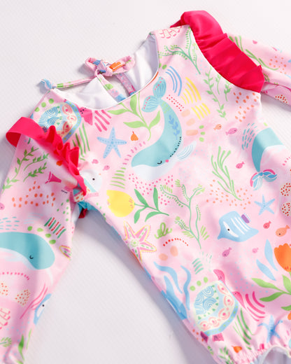 VESTIDO DE BAÑO M/L ROSADO BALLENAS