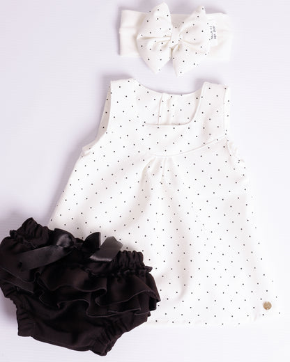 VESTIDO ALANA BLANCO PUNTOS NEGROS