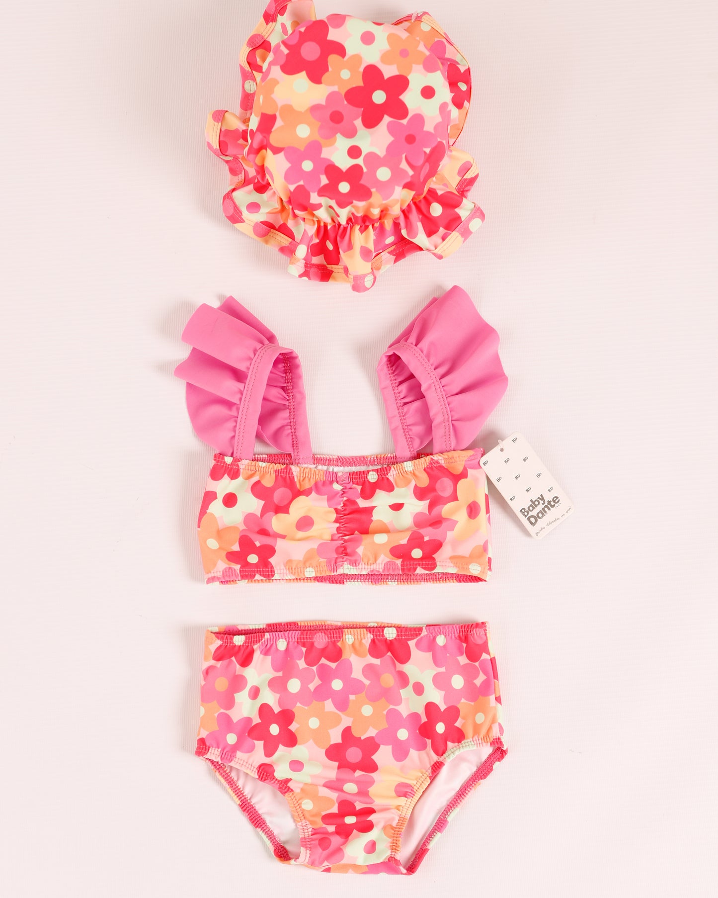 VESTIDO DE BAÑO CON PAVA FLORES ROSADO